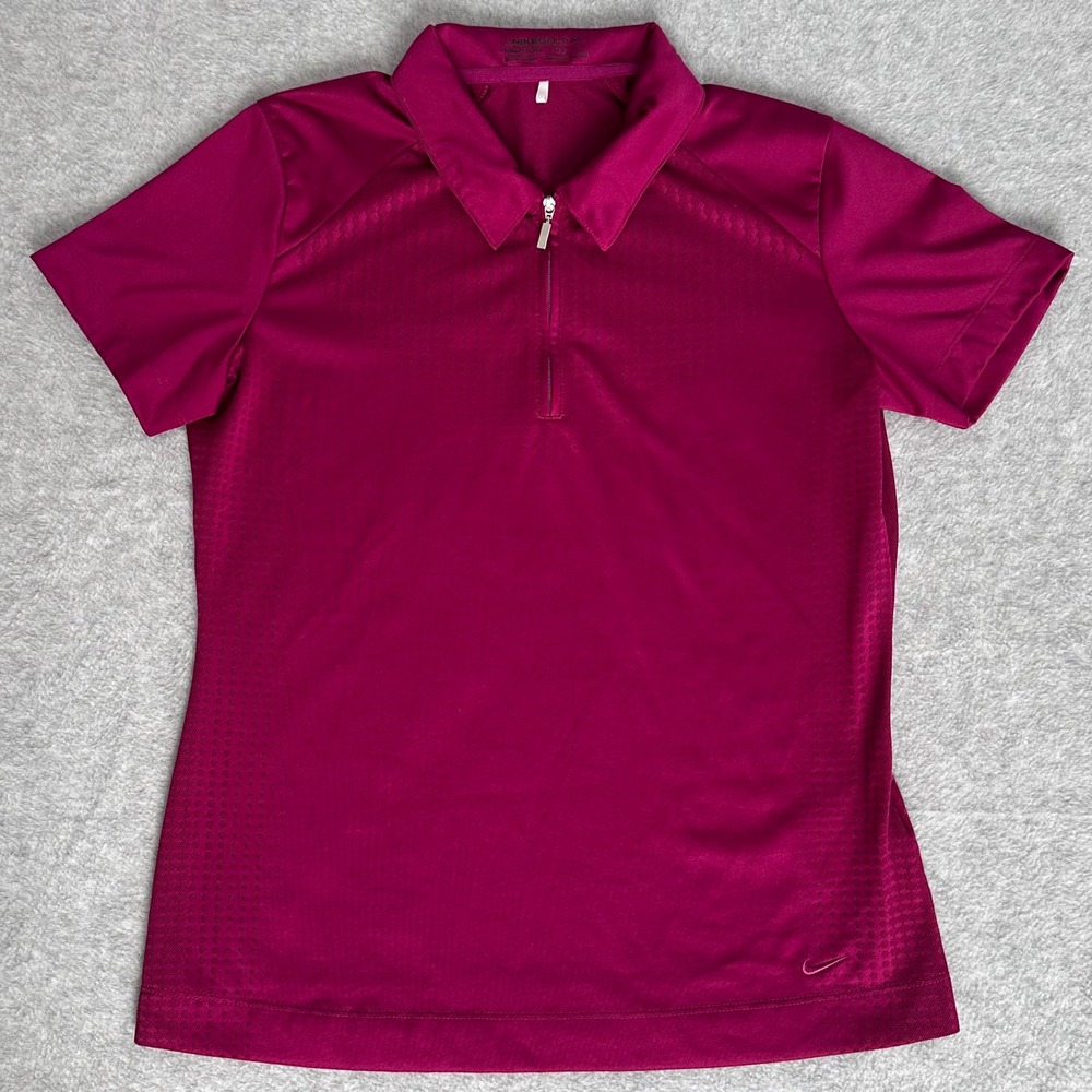 Nike Golf Womens S Magenta Pink Fit Dry Quarter Zip Short Sleeve Polo Shirt